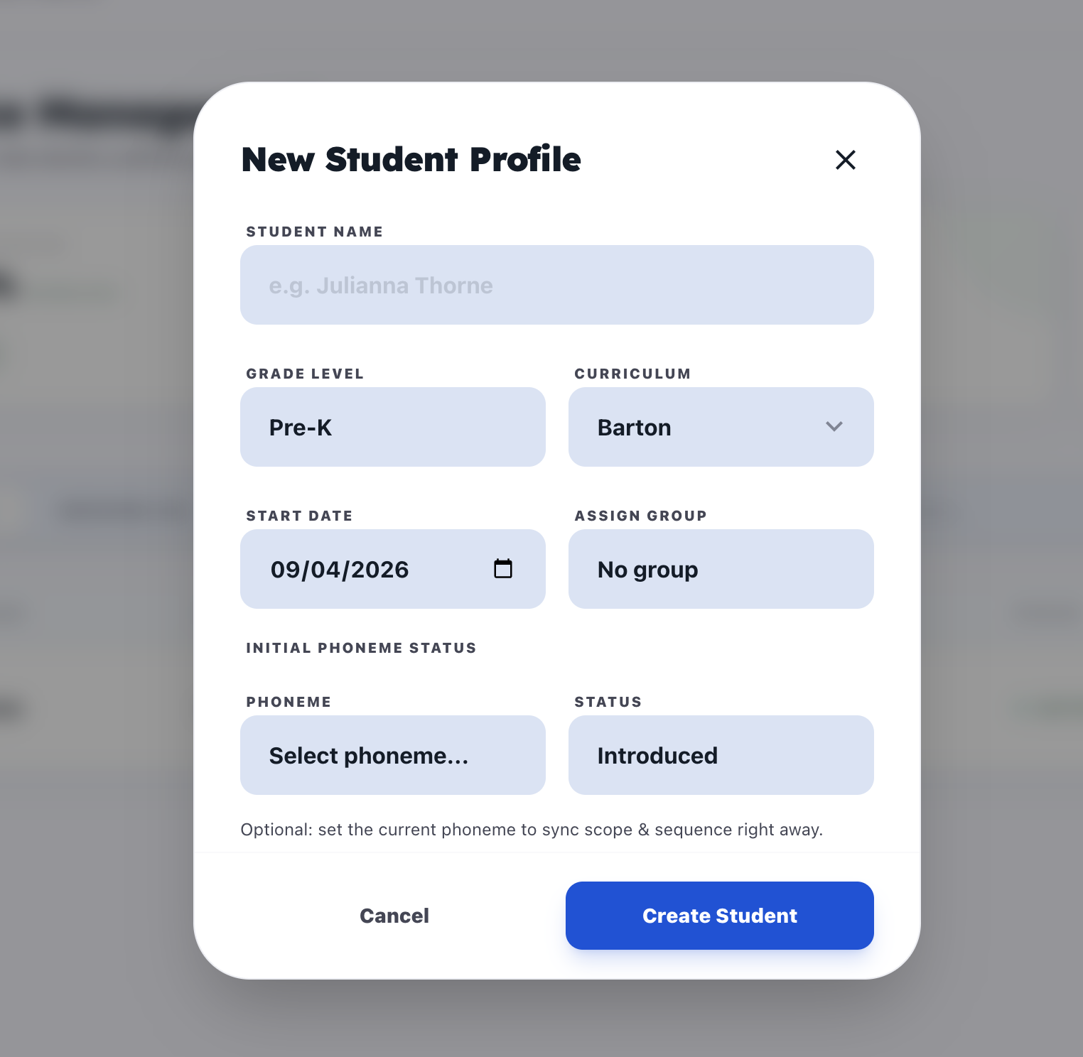 Add or edit student modal