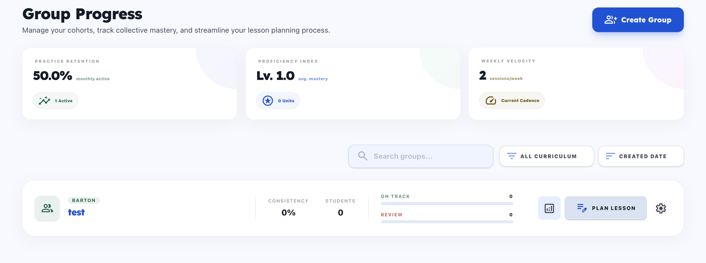 Groups overview page