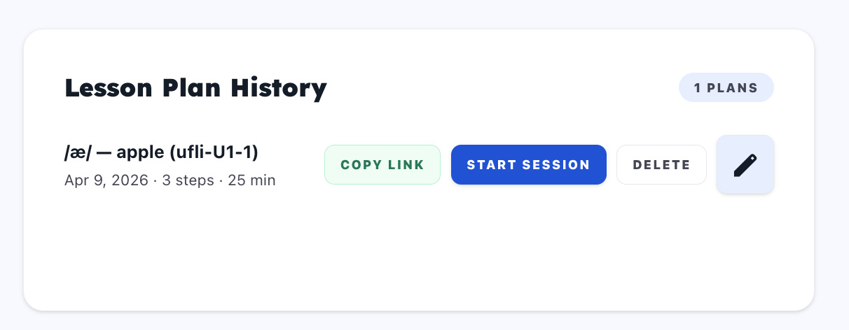 Lesson plan history and actions