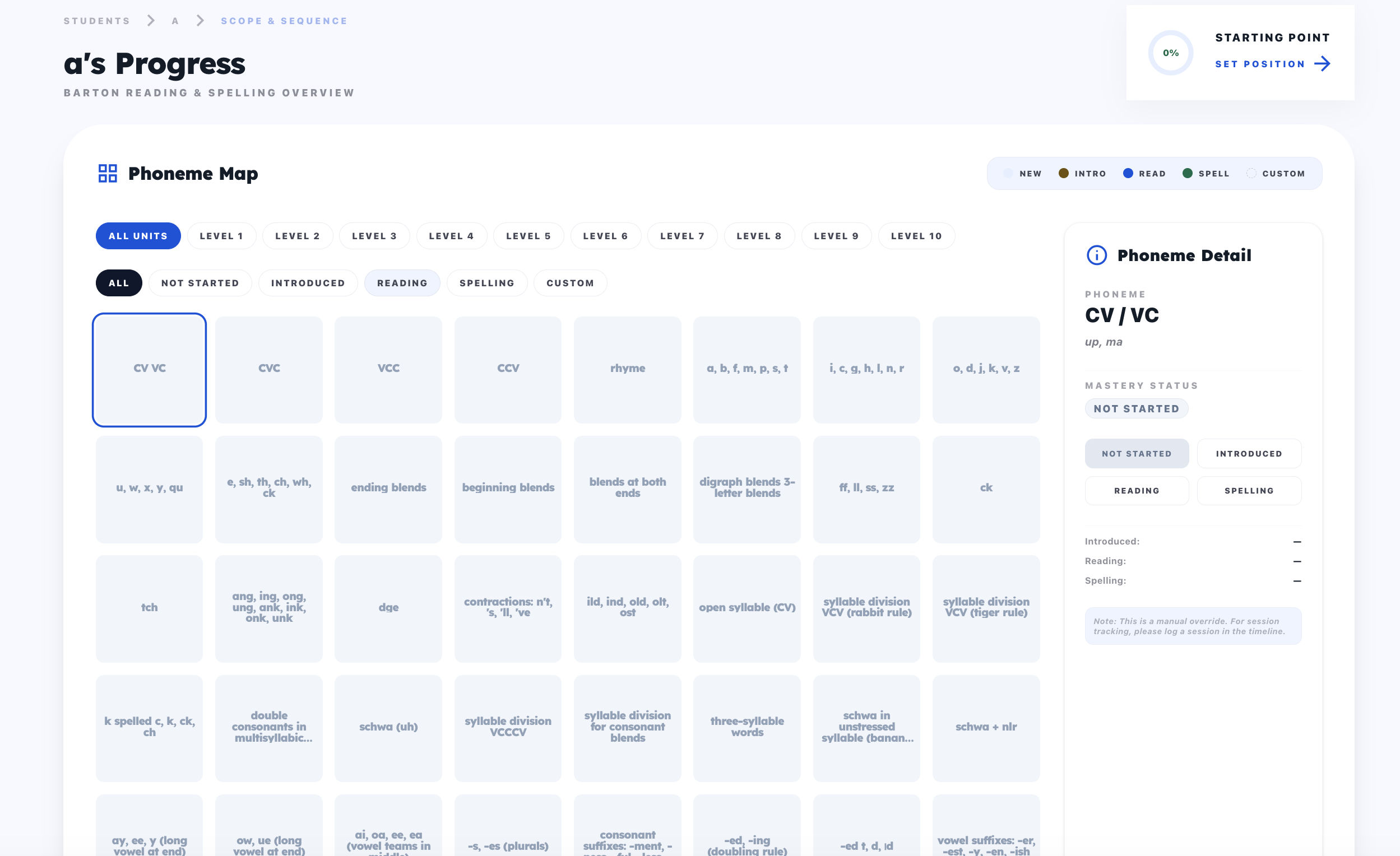 Student scope and sequence view